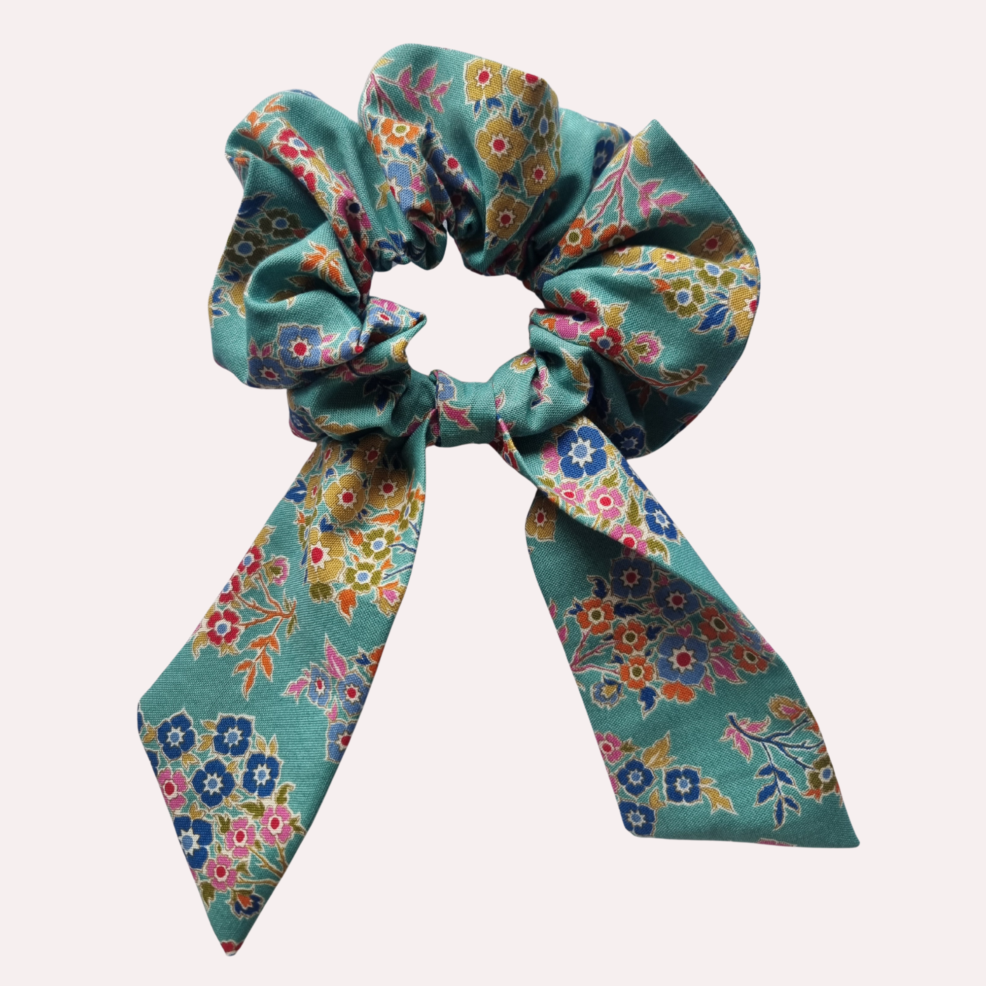 Bow Scrunchie Teal Floral