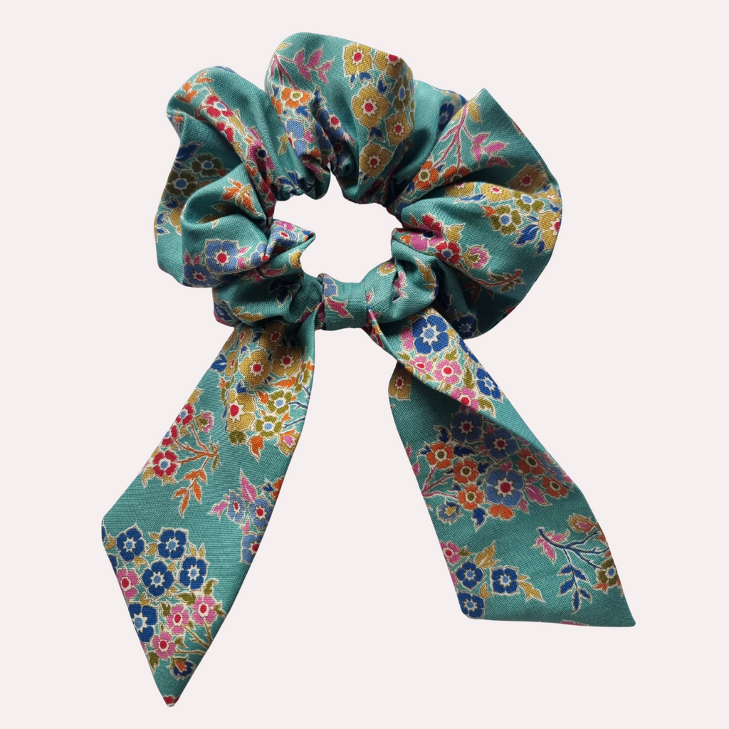 Bow Scrunchie Teal Floral