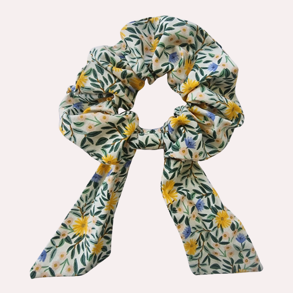 Bow Scrunchie Floral Gold